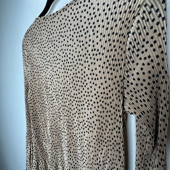 Stradivarius Beige Black Polka Dot Mini Pleat Balloon Sleeve Round Neck Dress - Picture 10 of 15